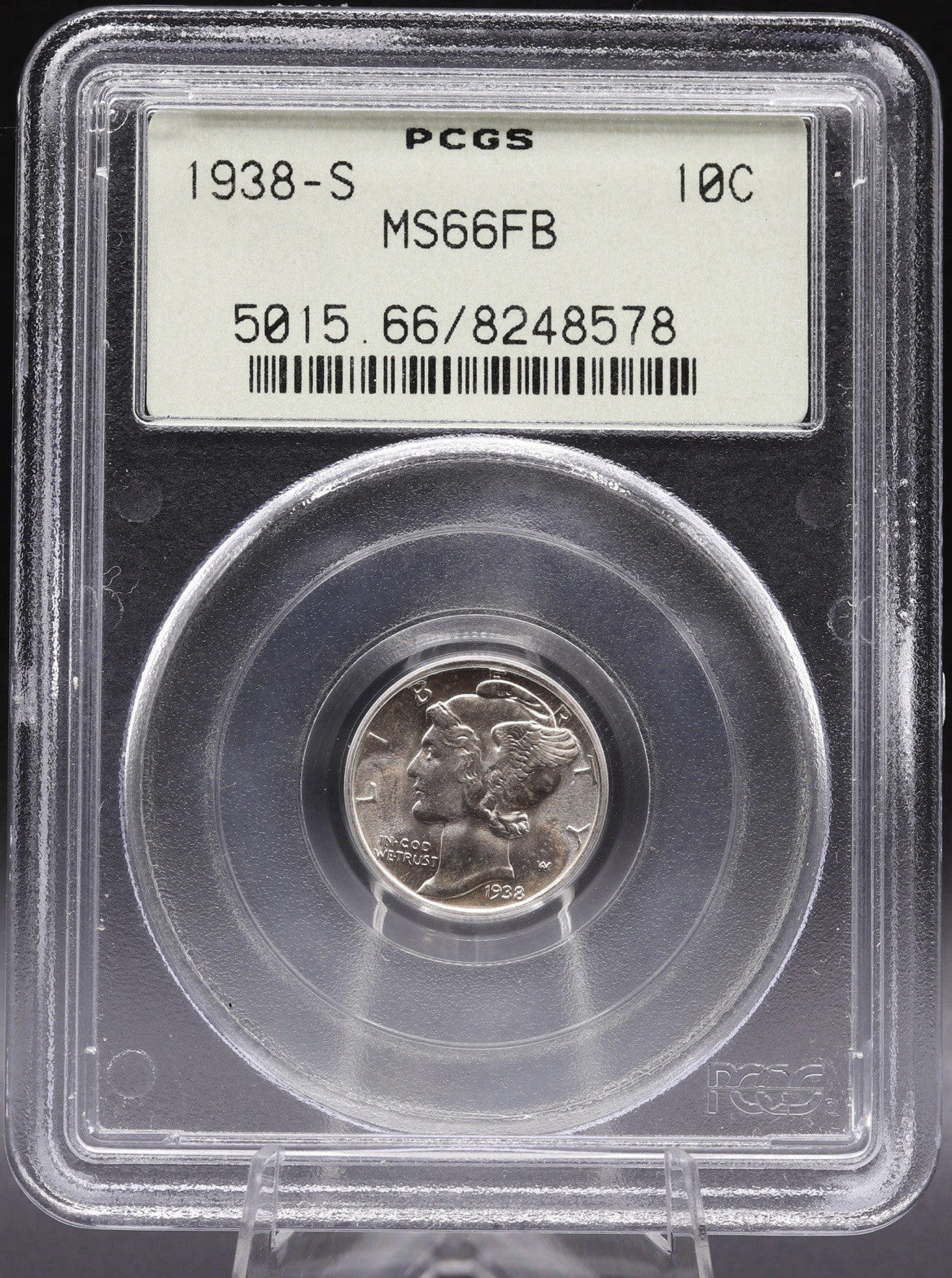 1938-S Mercury Dime PCGS MS66 FB OGH Full Bands • Blast White Surfaces