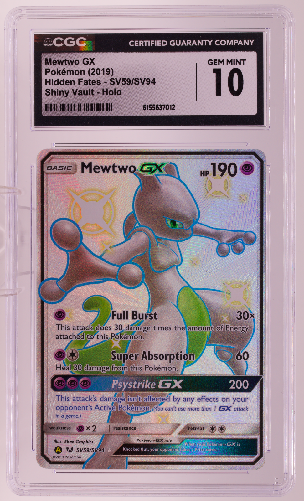 2019 Pokemon Hidden Fates Shiny Mewtwo GX SV59/SV94 Holo CGC Gem Mint 10 Card