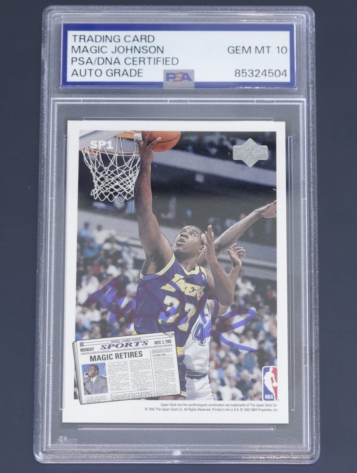 1992 Upper Deck Bird/Magic Retire #SP1 PSA/DNA GEM MT 10 Auto – Magic Johnson