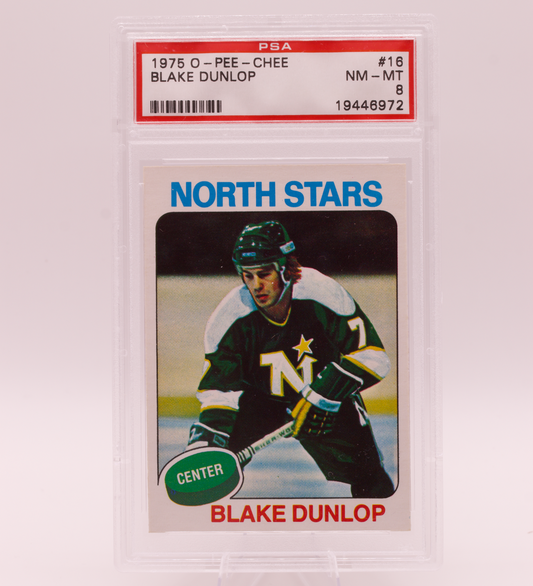 1975 O-Pee-Chee #16 Blake Dunlop PSA 8 NM-MT Minnesota North Stars Center Card