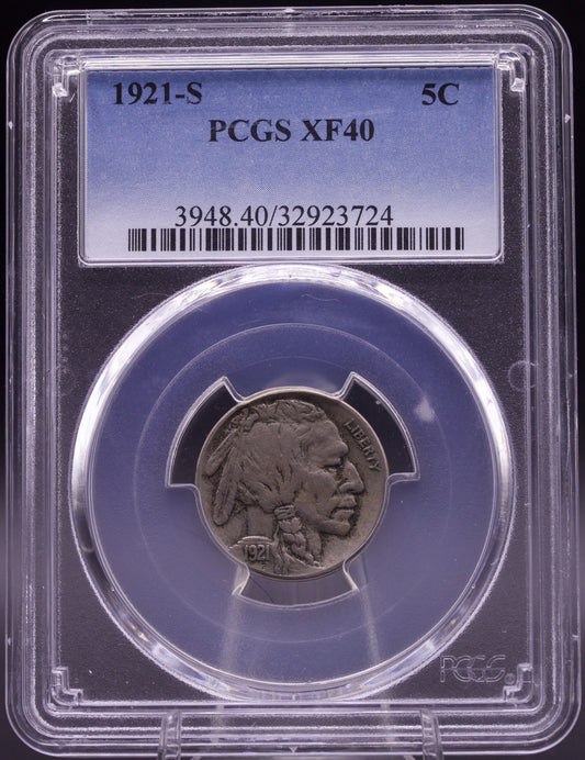 1921-S Buffalo Nickel PCGS XF40 Semi-Key Date - Rare U.S Coin