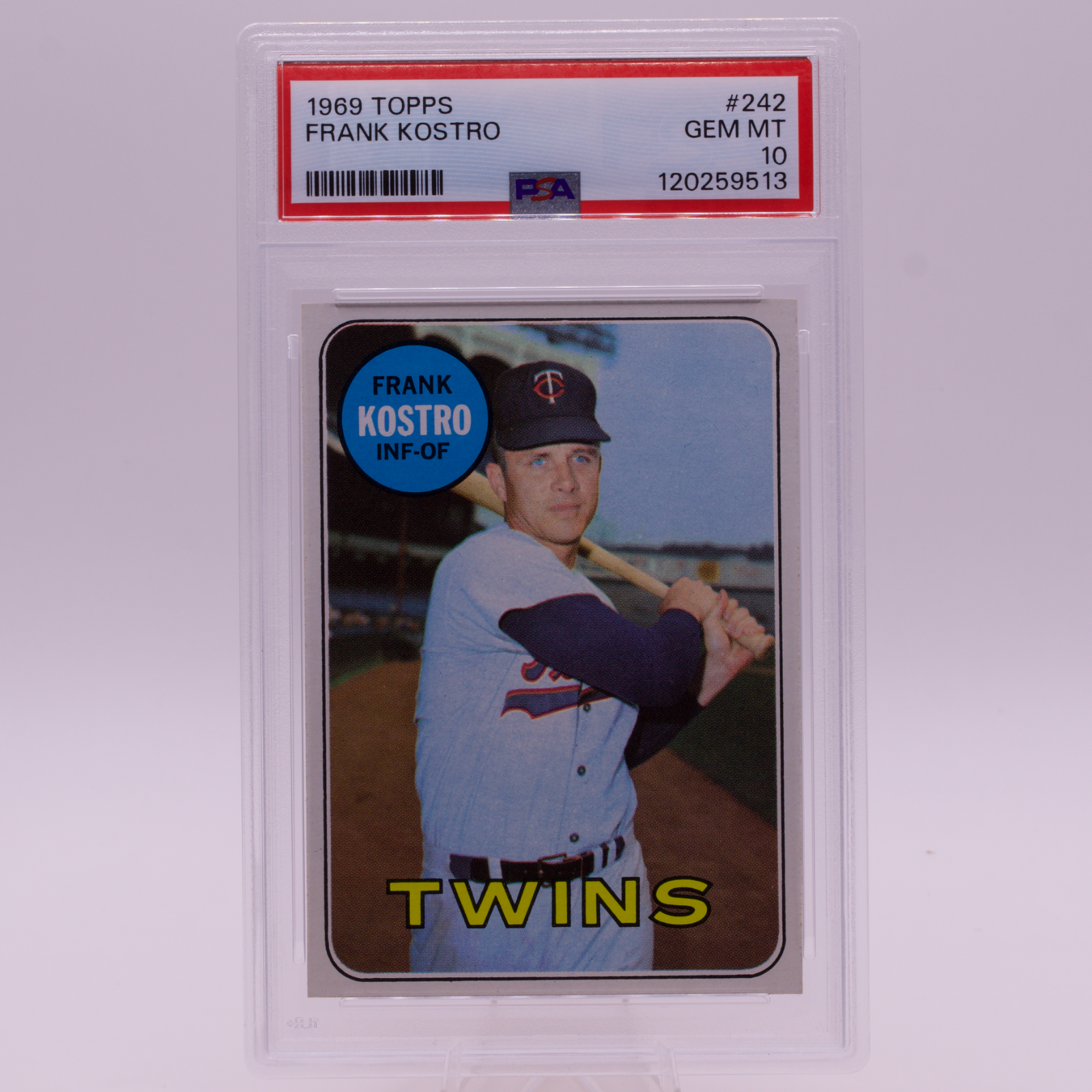 1969 Topps #242 Frank Kostro Minnesota Twins PSA 10 GEM MT Vintage Baseball