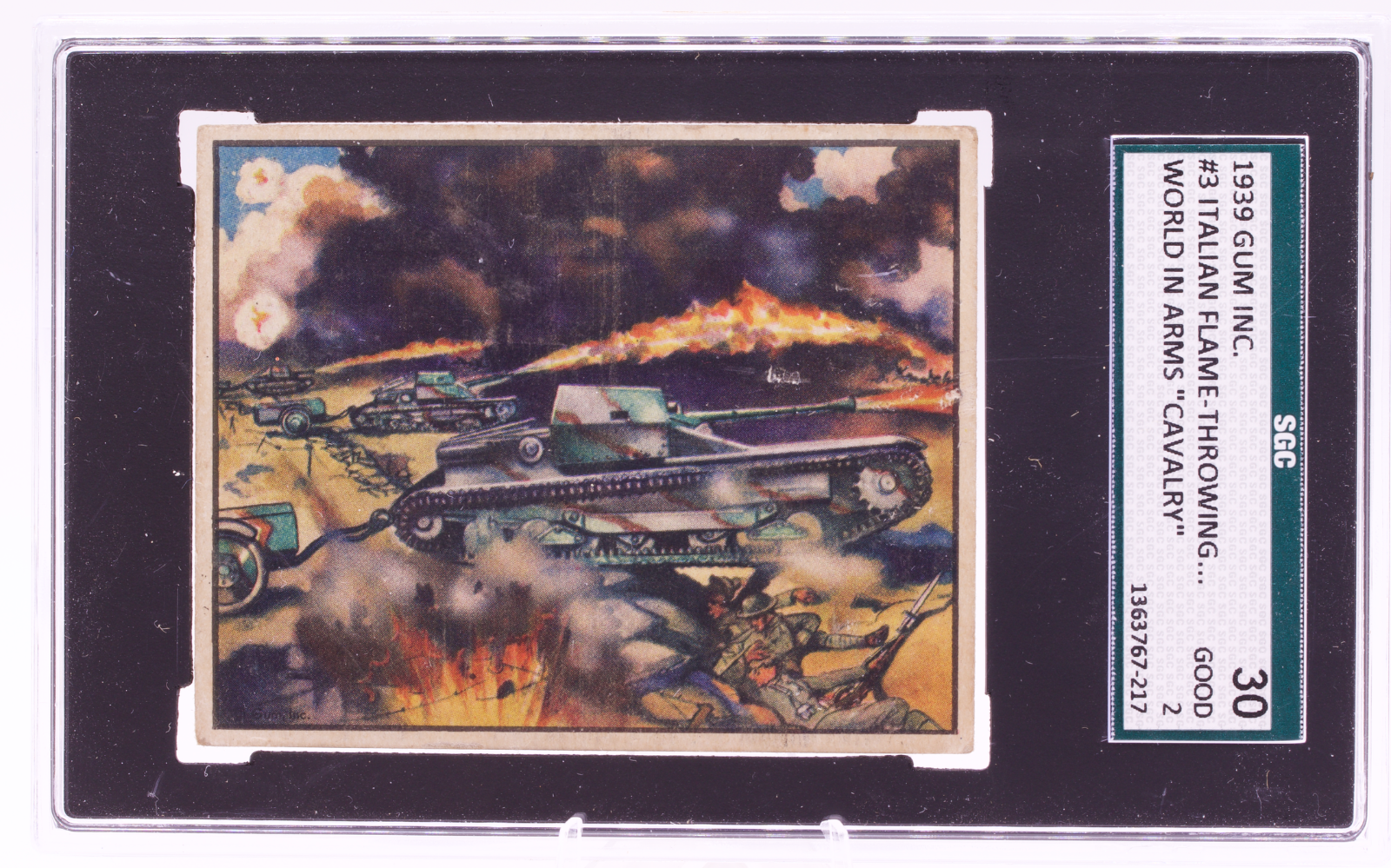 1939 Gum Inc World In Arms #3 Italian Flame-Throwing Tank SGC 2 Good Cavalry WW2
