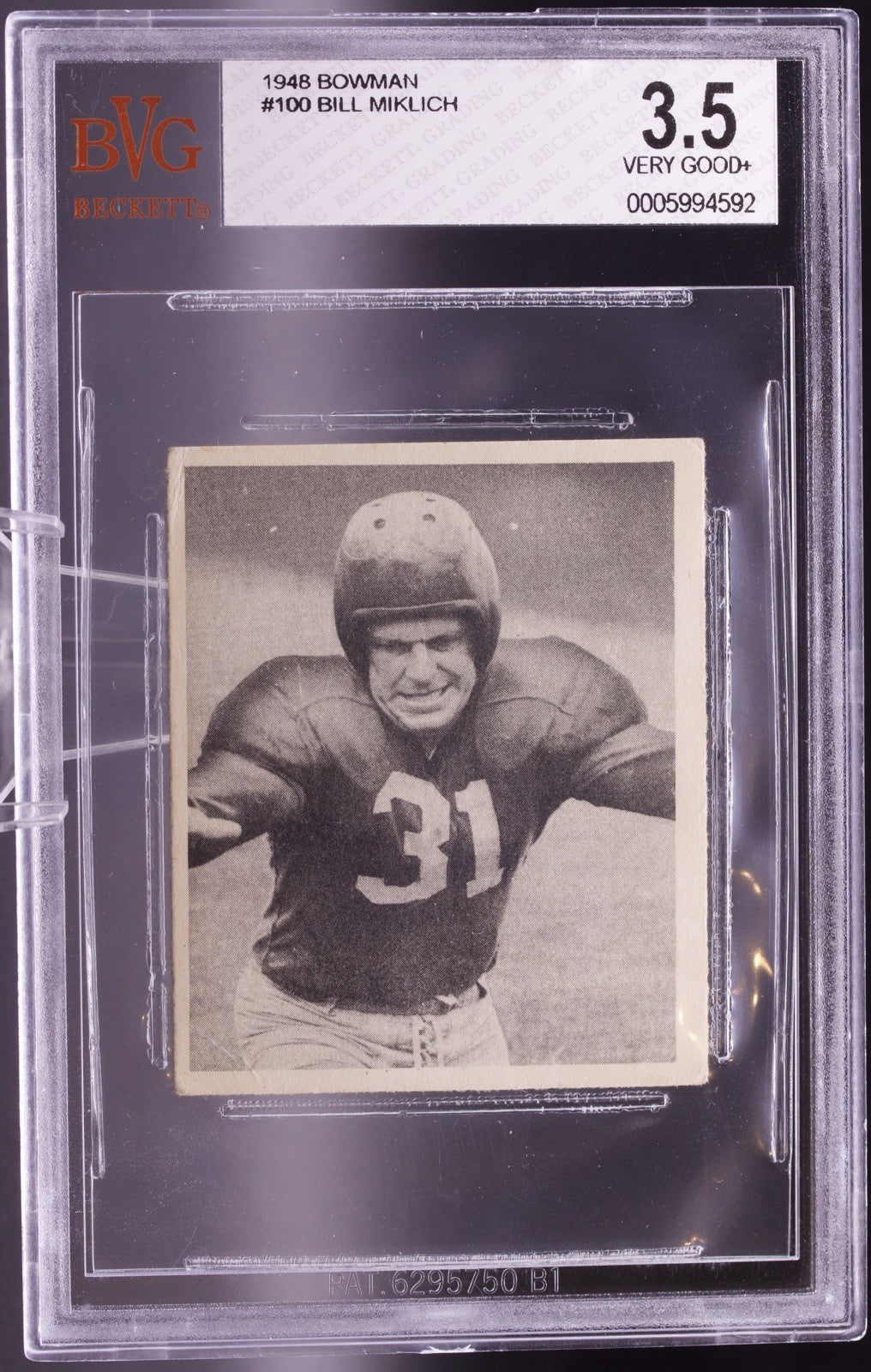 1948 Bowman Football #100 Bill Miklich Rookie RC BVG 3.5 VG+ Giants High Number