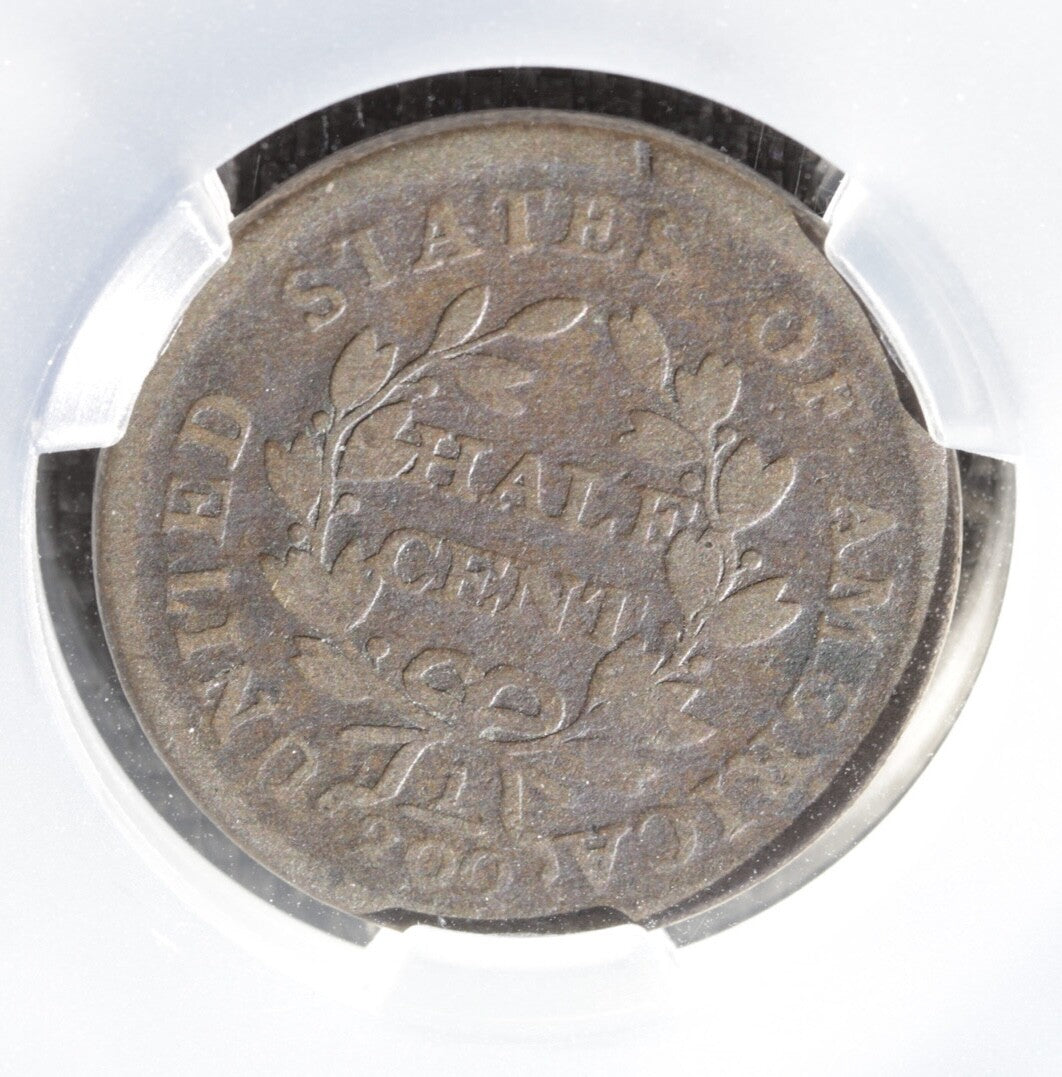 1804 Draped Bust Half Cent CAC G Details Damage Crosslet 4 Stems Early US Coin