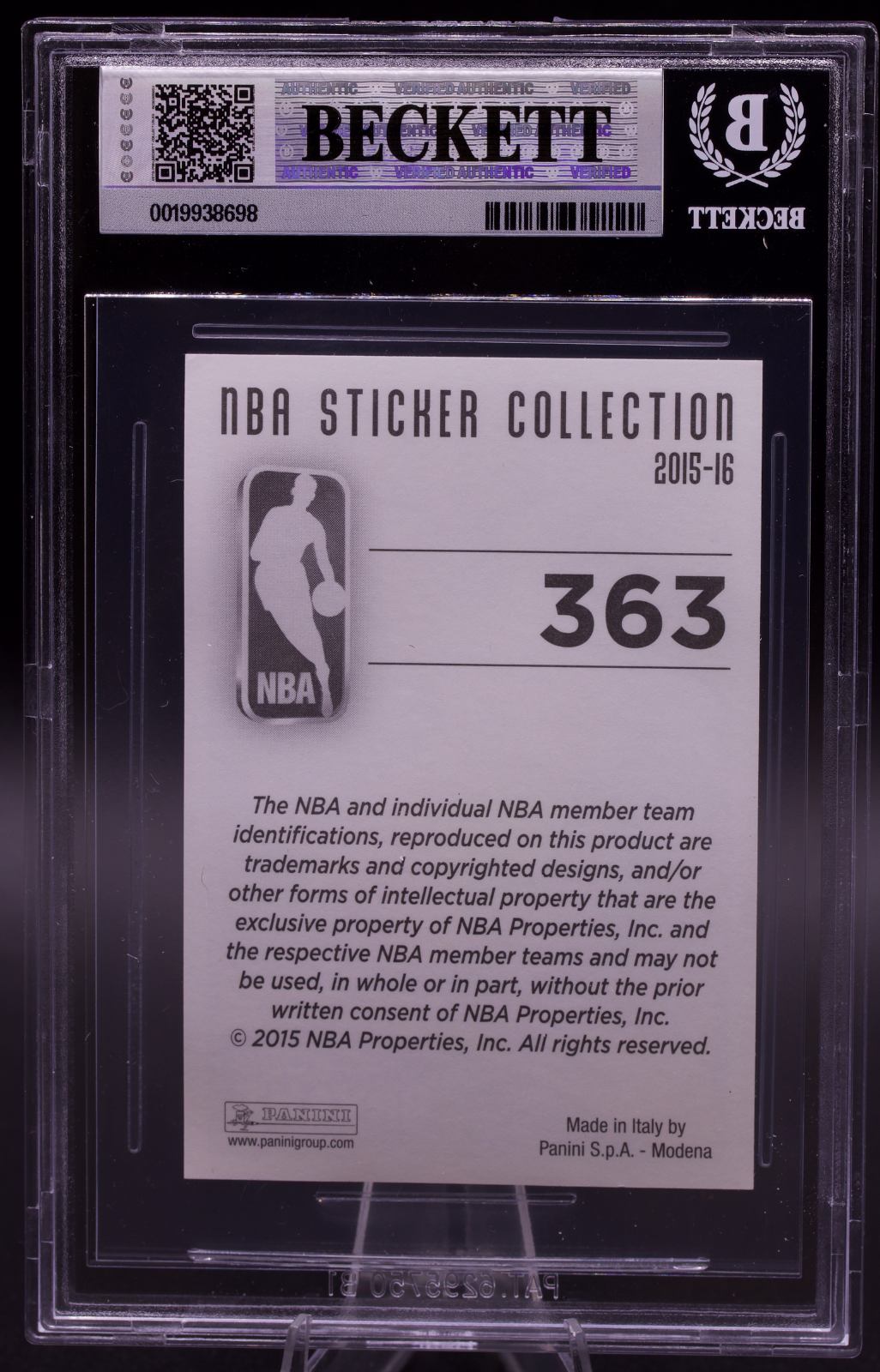 2015-16 Panini European Sticker Kobe Bryant #363 New BGS Holder 7 NM Kobe LeBron