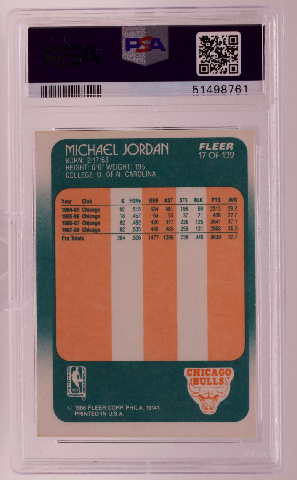1988 Fleer #17 Michael Jordan PSA 7 NM Chicago Bulls Basketball Card HOF MVP