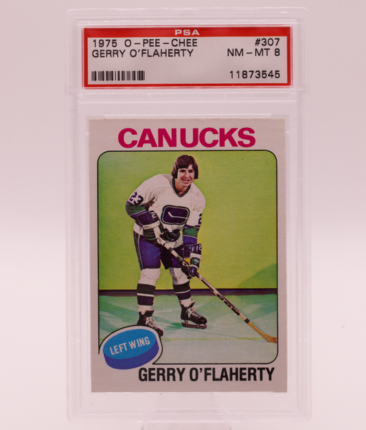 1975 O-Pee-Chee #307 Gerry O'Flaherty PSA 8 NM-MT Vancouver Canucks Left Wing