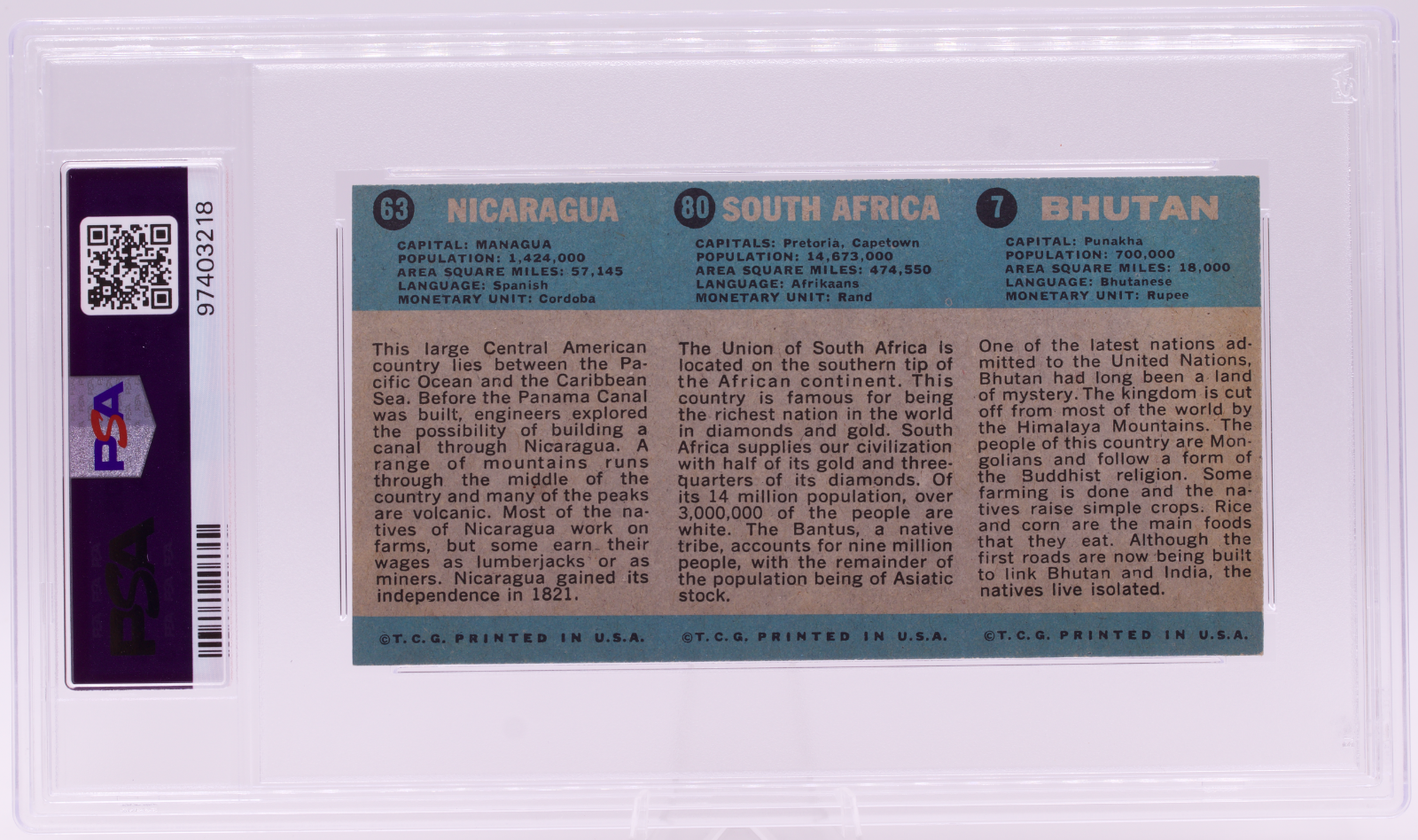 1963 Flag Midgee Cards Bhutan South Africa Nicaragua PSA VG 3 Vintage Strip