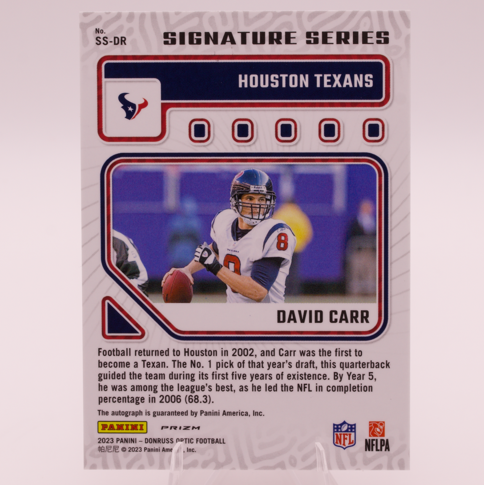 2023 Donruss Optic Signature Series David Carr Auto Prizm SS-DR Texans Holo
