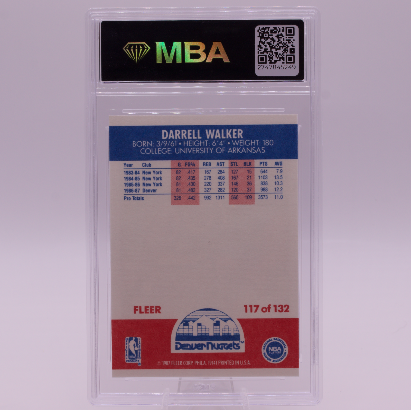 1987 Fleer Darrell Walker #117 MBA 10 GEM MINT Denver Nuggets