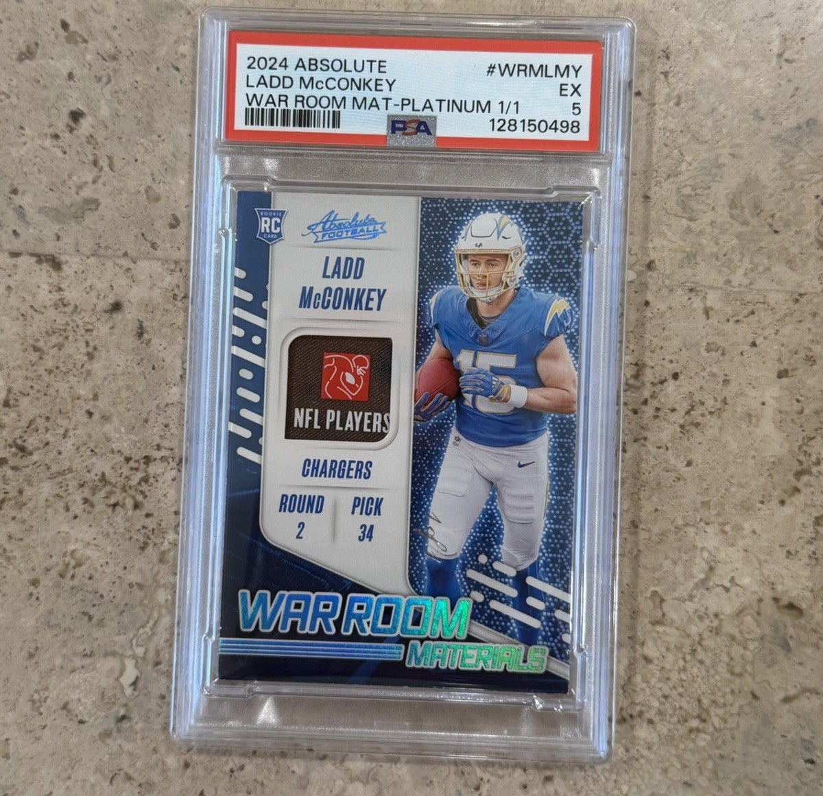 2024 Panini Absolute #WRM-LMY Ladd McConkey NFLPA Logo Patch 1/1 PSA 5 RC