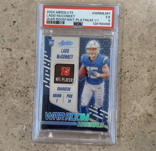 2024 Panini Absolute #WRM-LMY Ladd McConkey NFLPA Logo Patch 1/1 PSA 5 RC