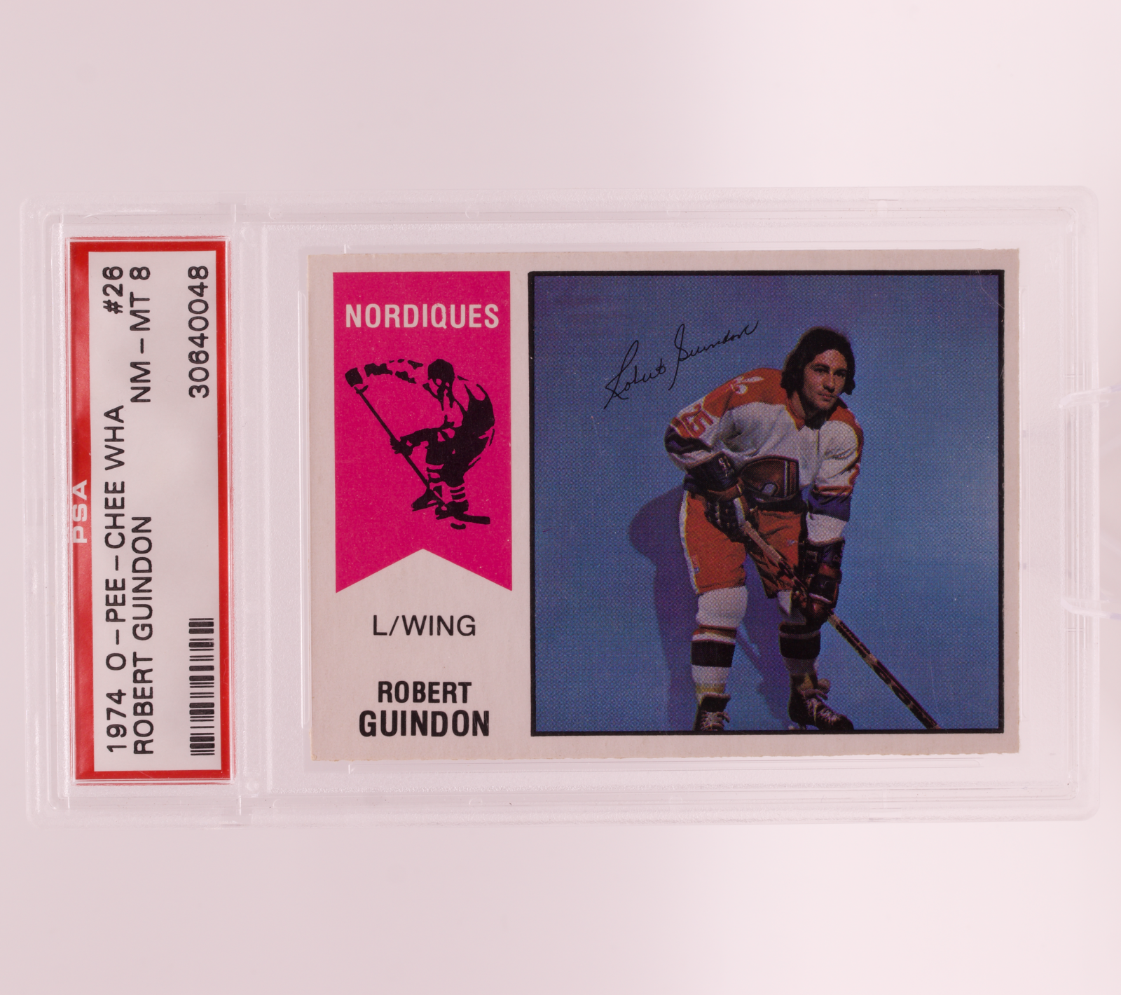 1974 O-Pee-Chee WHA #26 Robert Guindon PSA 8 NM-MT Quebec Nordiques