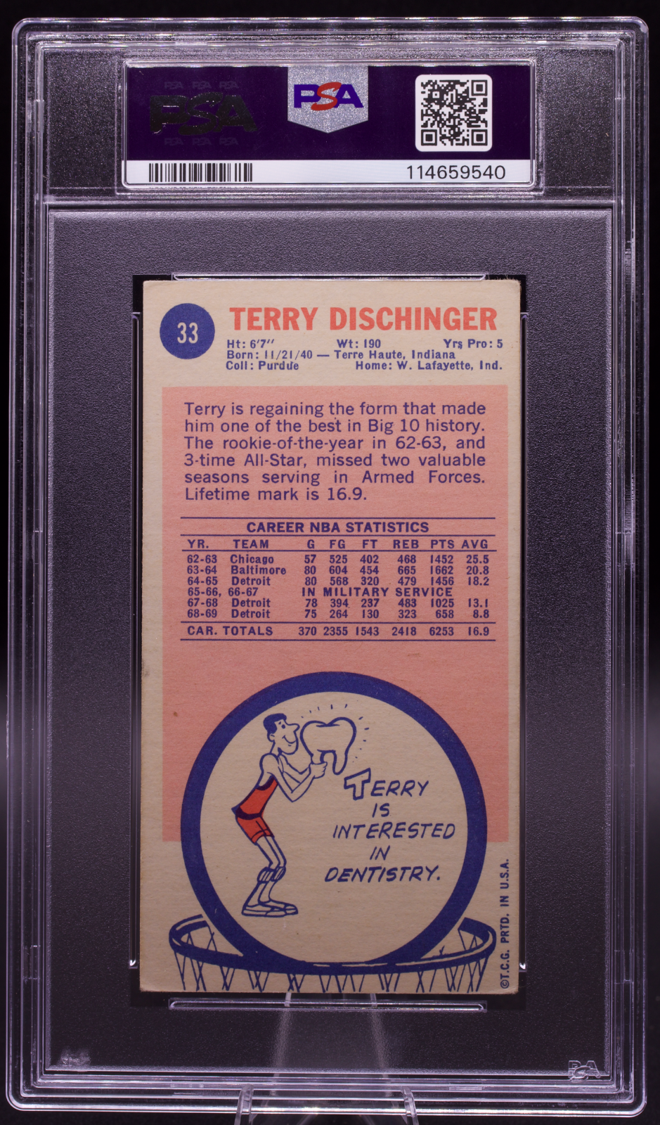 1969 Topps Terry Dischinger #33 PSA Authentic AUTO 10 Signed Pistons Tallboy