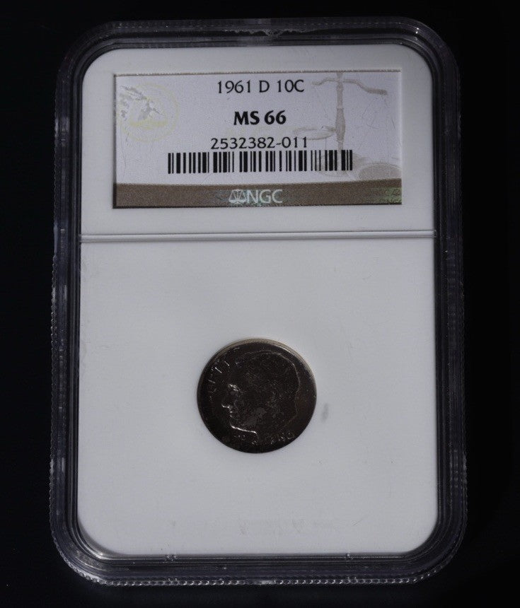 1961-D Roosevelt Dime MS66 NGC • Deep Blue, Red & Purple Toning • Gem BU Silver