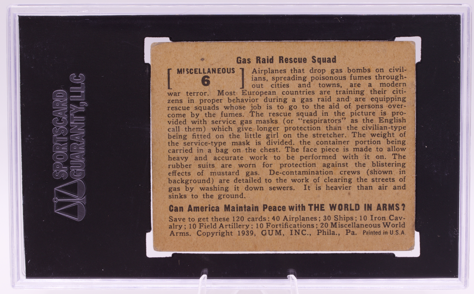 1939 Gum Inc World In Arms #6 Gas Raid Rescue Squad SGC 5 EX Pre-War WWII