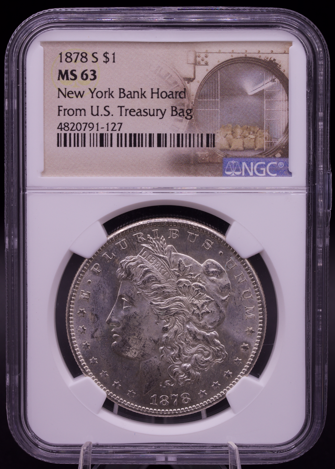 1878-S Morgan Silver Dollar NGC MS63 New York Bank Hoard Treasury Bag