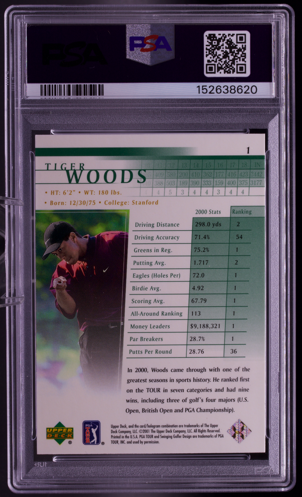 2001 Upper Deck Golf Tiger Woods Rookie RC #1 PSA 10 GEM MINT
