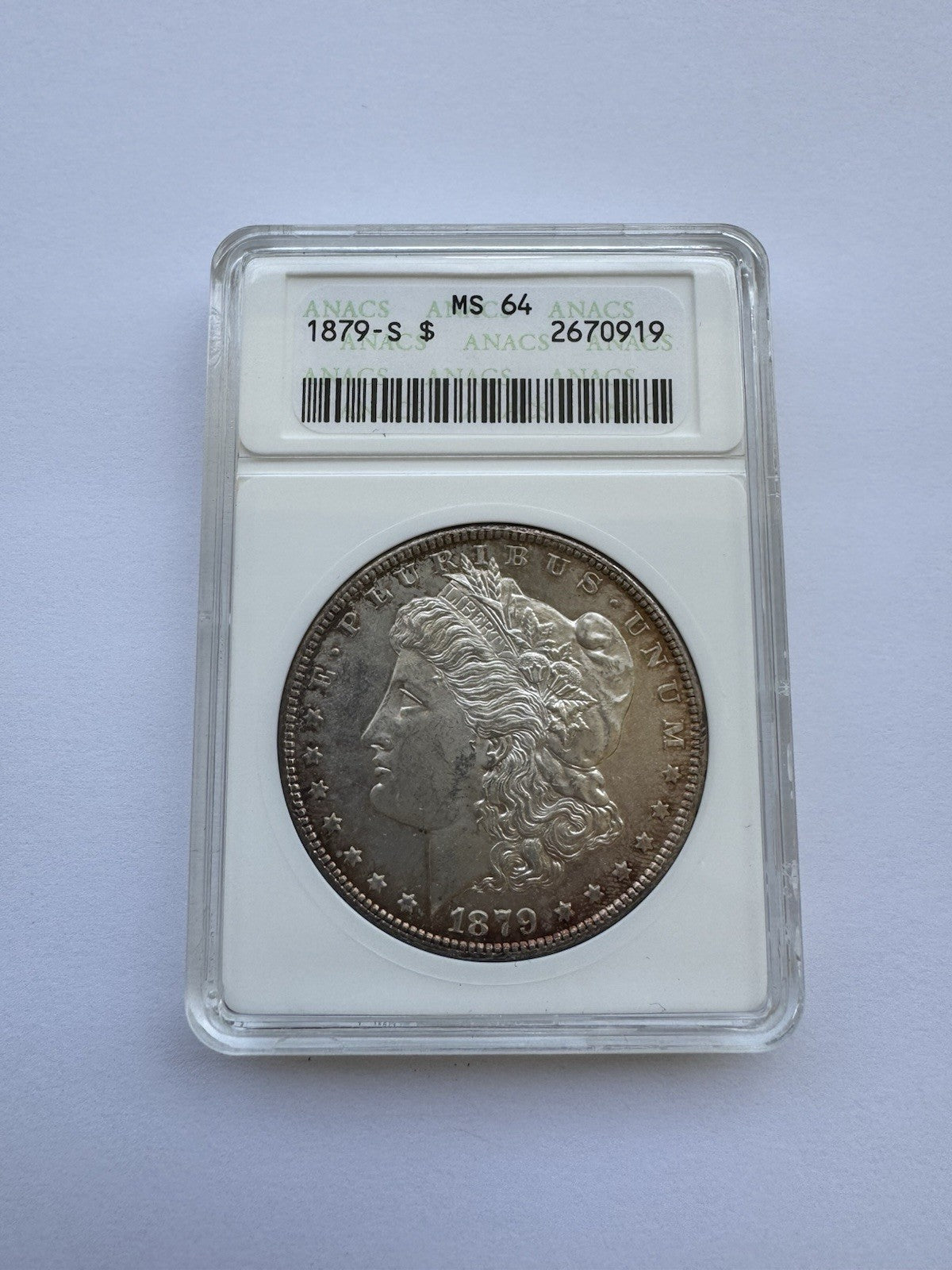 1879-S Morgan Silver Dollar – ANACS Certified MS64 – U.S. Silver Dollar  *Toner*