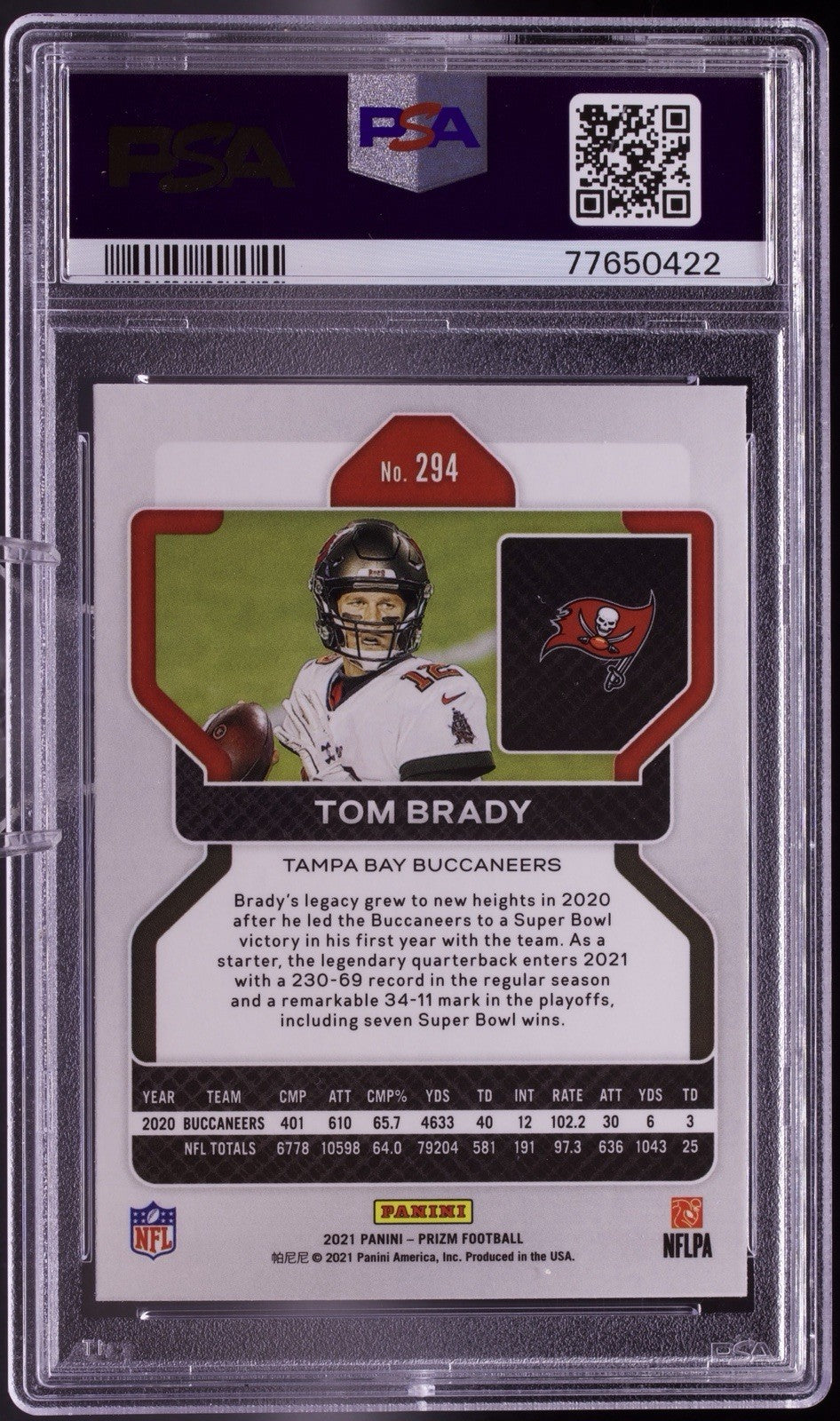 2021 Panini Prizm Tom Brady #294 PSA 10 GEM MT Tampa Bay Buccaneers Base Card