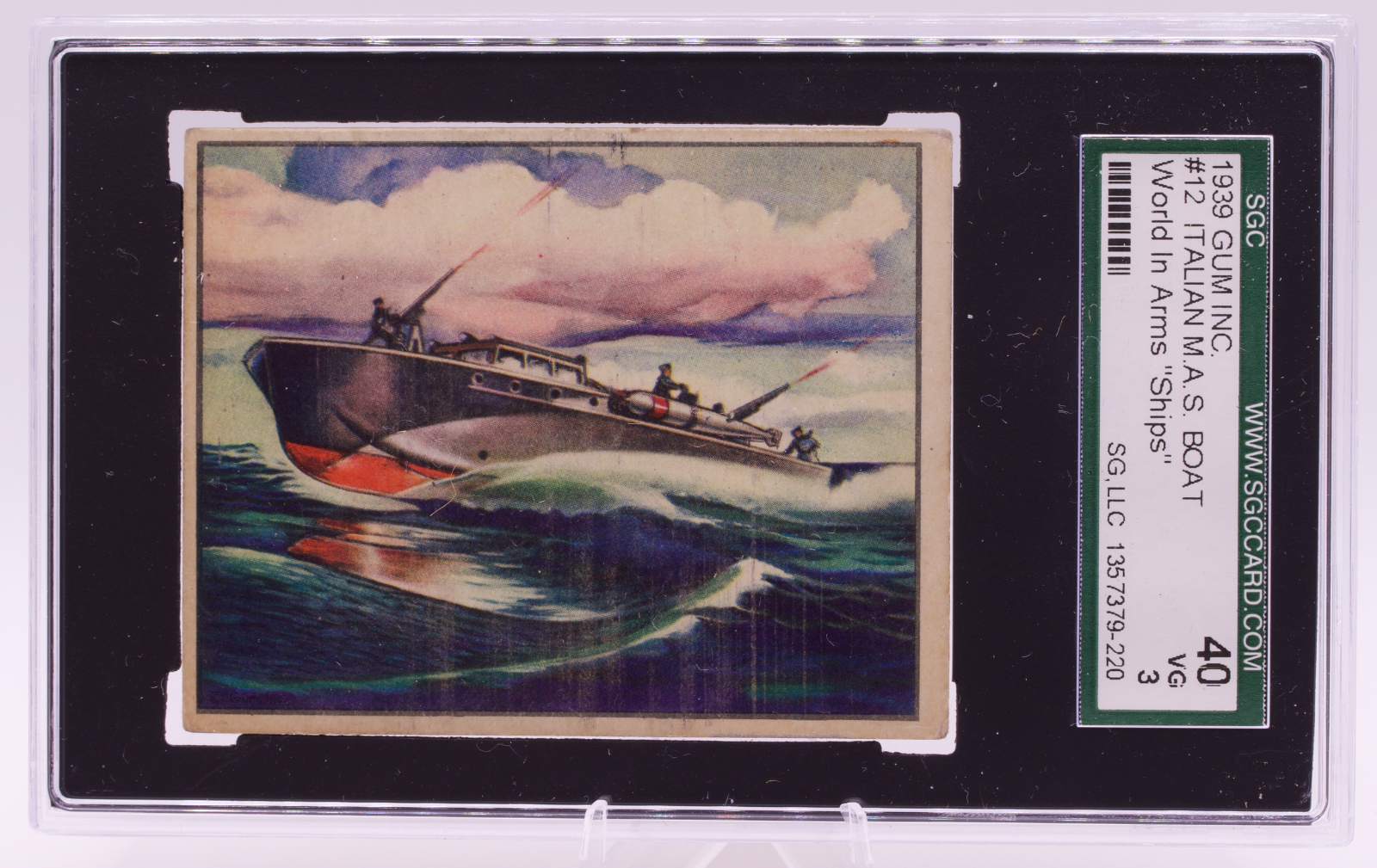 1939 Gum Inc World In Arms #12 Italian MAS Torpedo Boat SGC 3 VG Pre-War WWII