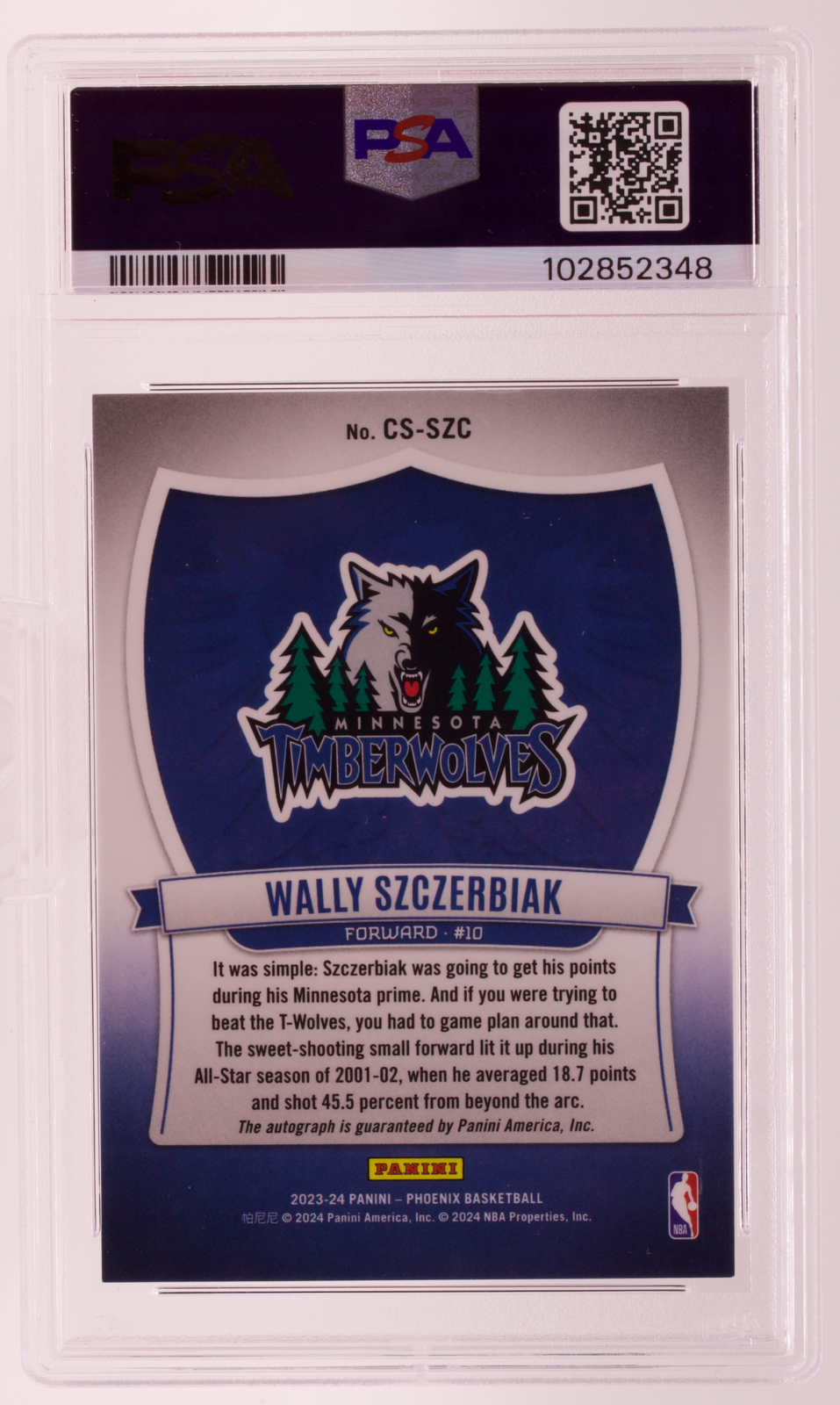 2023-24 Phoenix Wally Szczerbiak Crusade Signature Auto PSA 8.5 Timberwolves