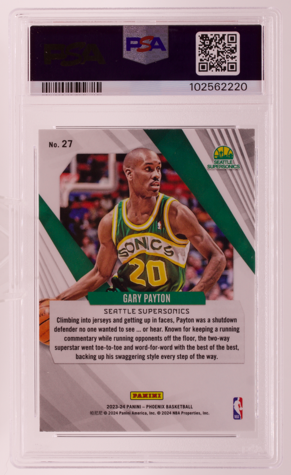 2023-24 Panini Phoenix Gary Payton #27 Hieroglyphs PSA 10 GEM MT Seattle Sonics