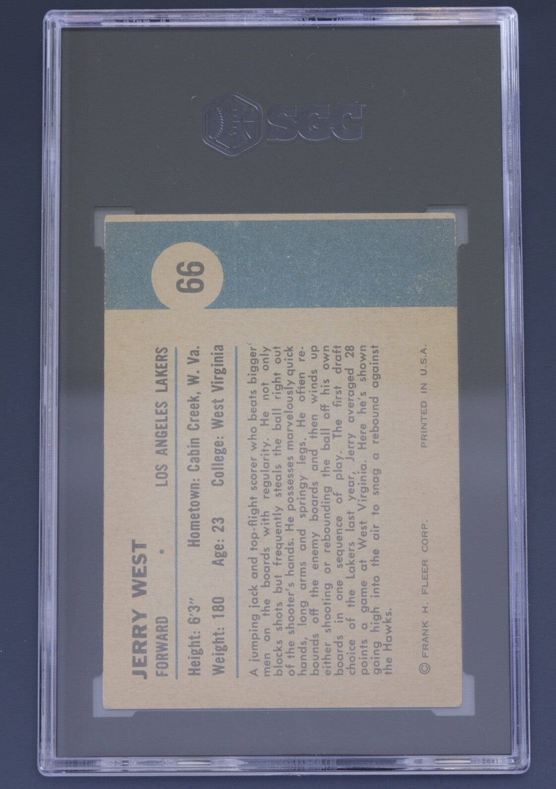 1961 Fleer Jerry West IA #66 SGC 4.5 VG‑EX+ Lakers HOF Vintage NBA Card