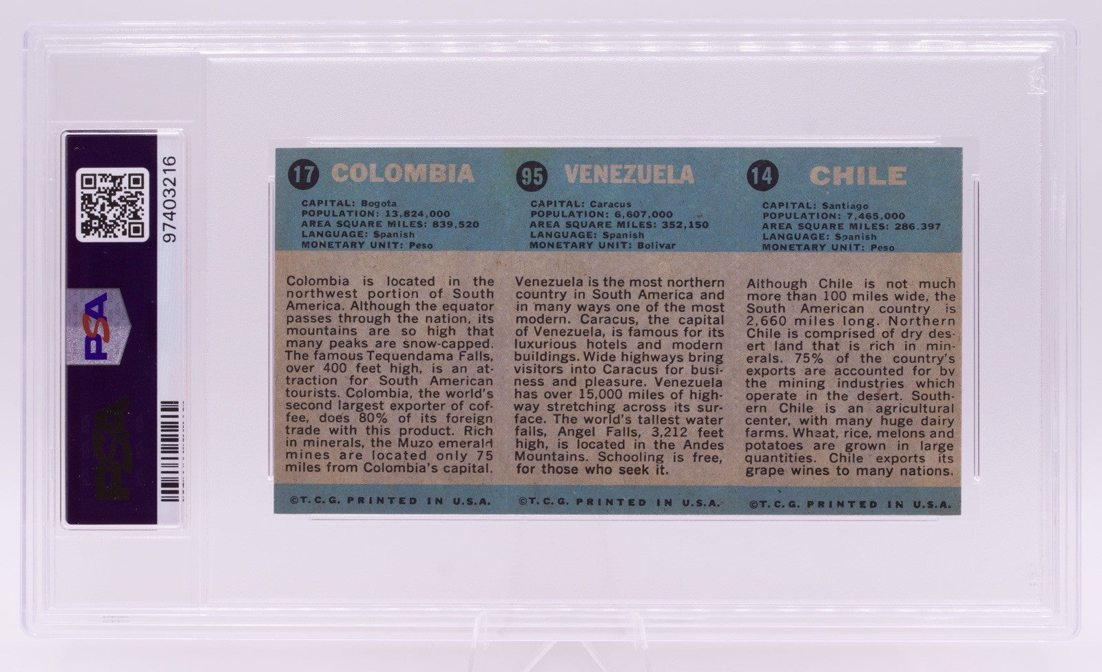 1963 Flag Midgee Cards Chile Venezuela Colombia PSA VG 3 Vintage Uncut Strip