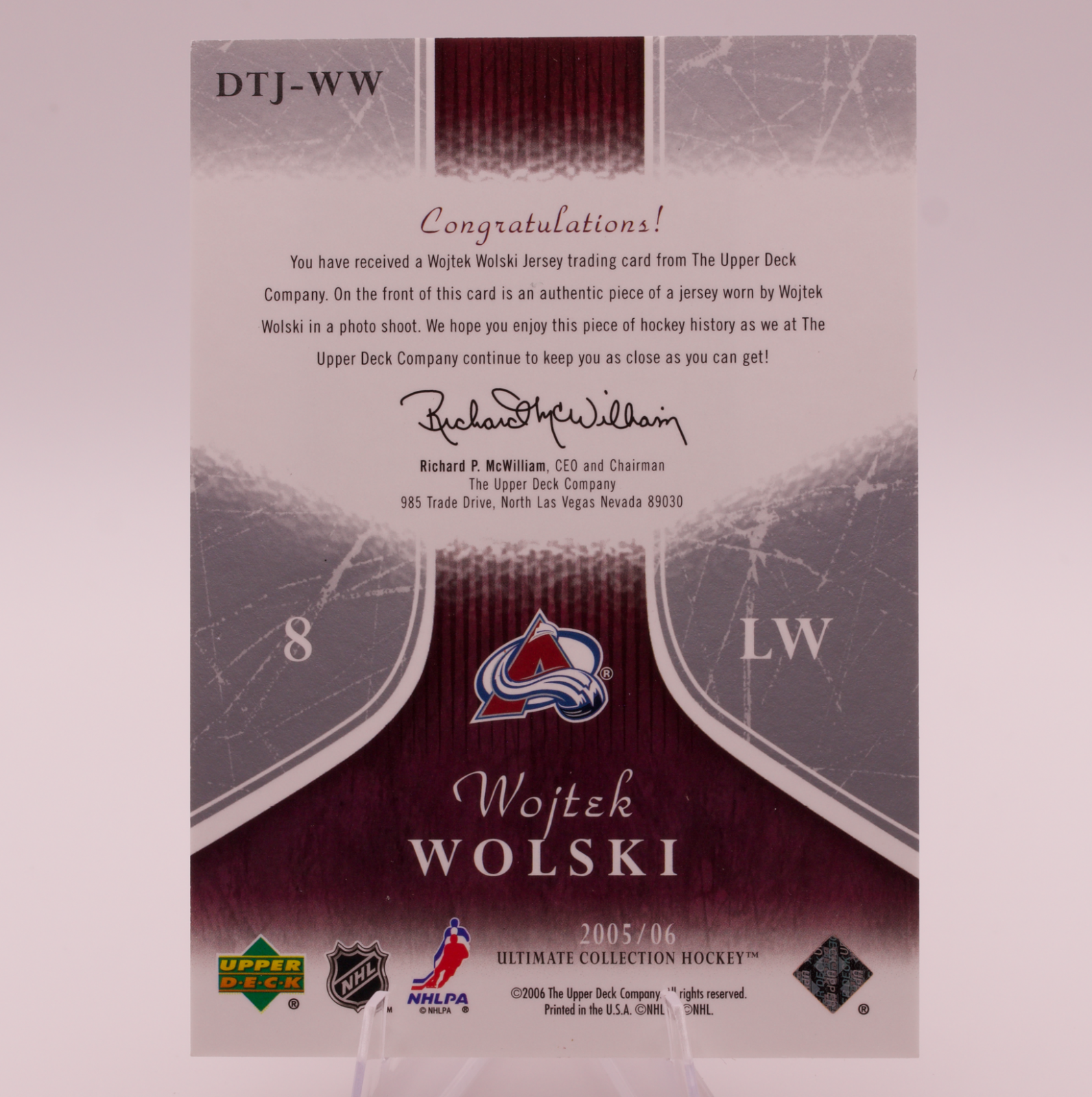 2005-06 Upper Deck Ultimate Collection Wojtek Wolski Debut Threads Jersey /250