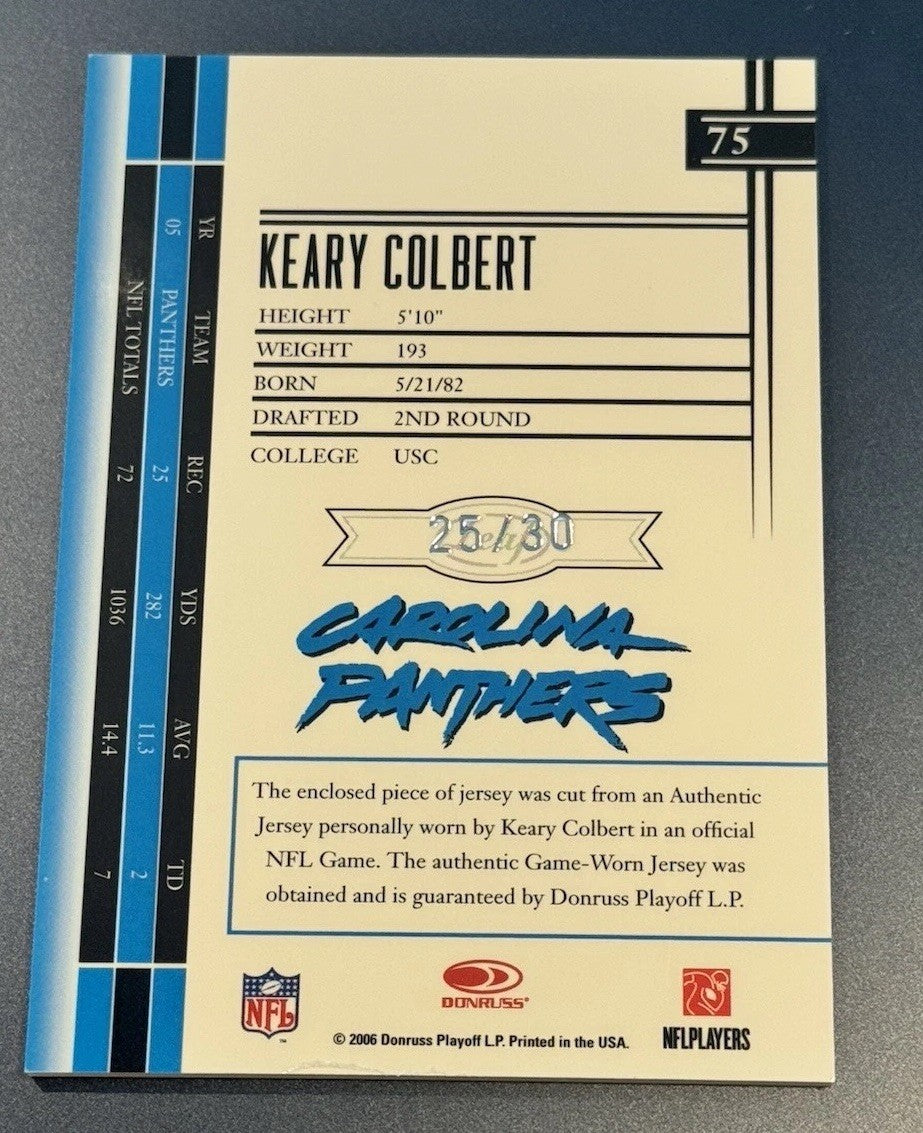 2006 Leaf Limited Keary Colbert Game-Worn PRIME Jersey Patch /30 Panthers USC