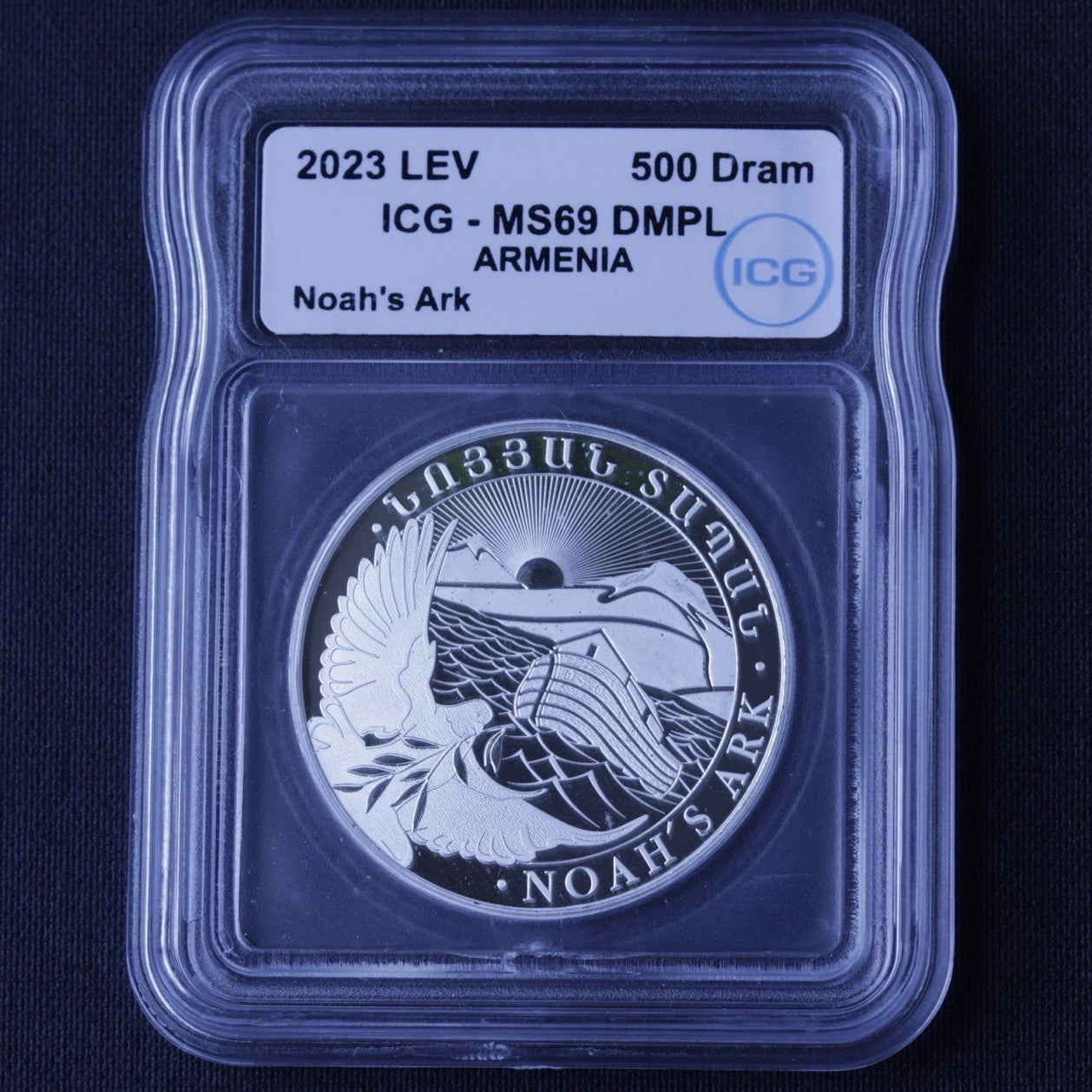 2023 Armenia Noah’s Ark MS69 DMPL ICG • 1 oz Silver • 500 Dram Coin