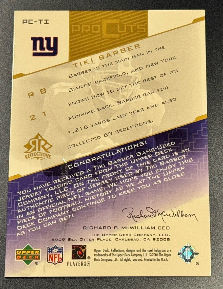 Tiki Barber Game-Used Jersey • 2004 Upper Deck Reflections Pro Cuts Giants