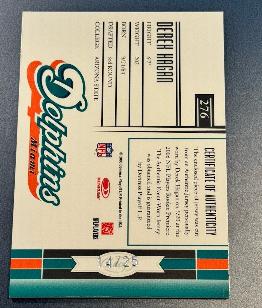 2006 Leaf Limited Derek Hagan RC Patch Auto #14/25 SP Phenom Spotlight Dolphins