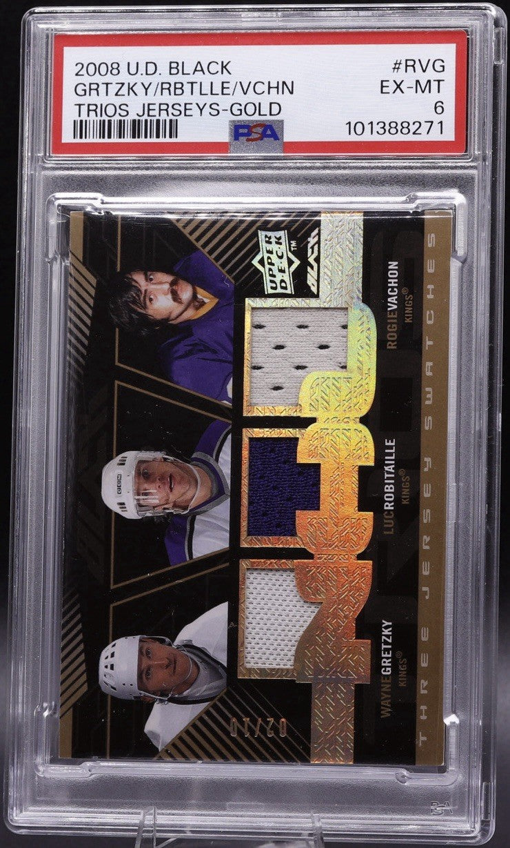 2008 UD Black Gold Game Used Wayne Gretzky Robitaille Vachon Patch  /10 PSA 6