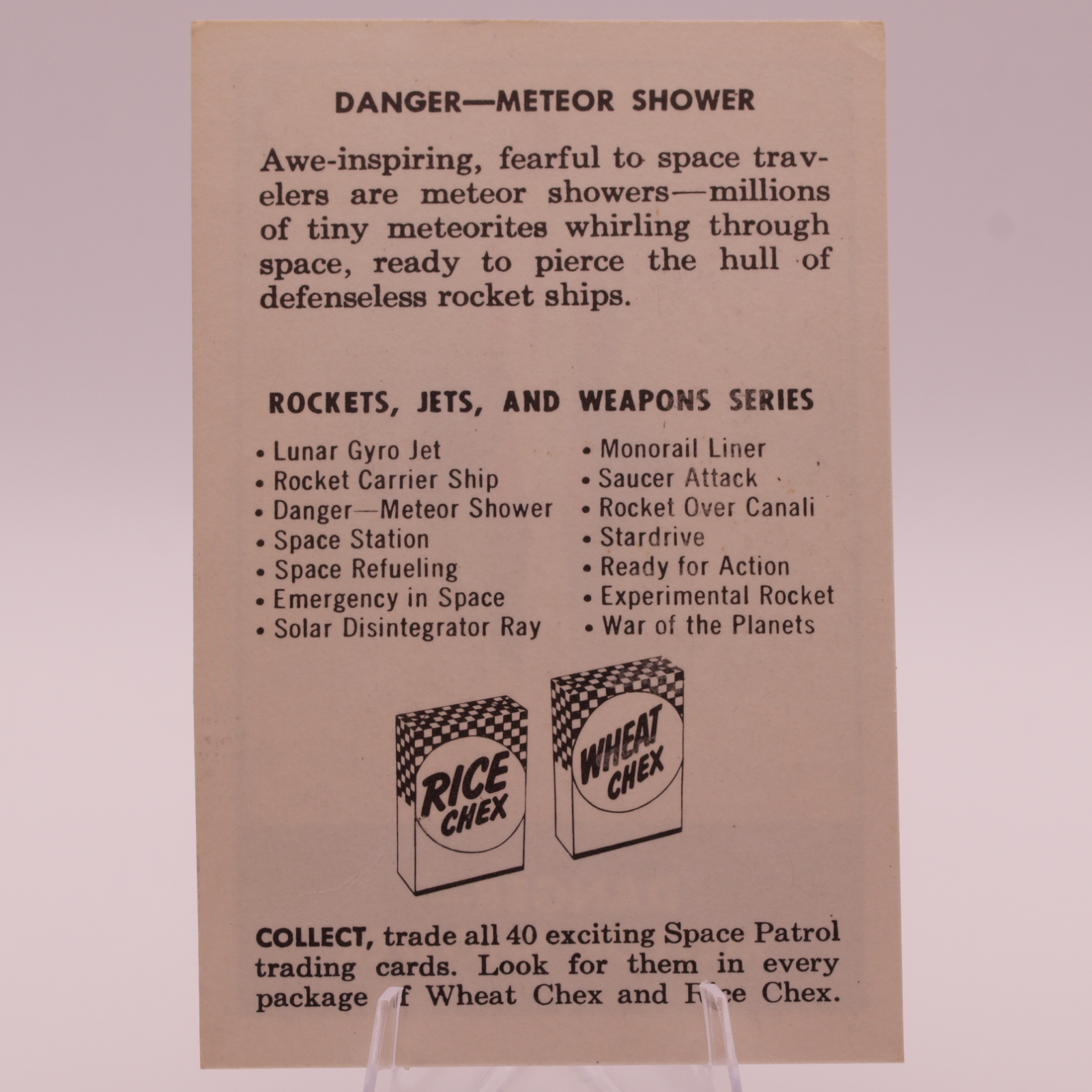 1950s Space Patrol Chex Danger Meteor Shower Ralston Purina Rockets Jets Card