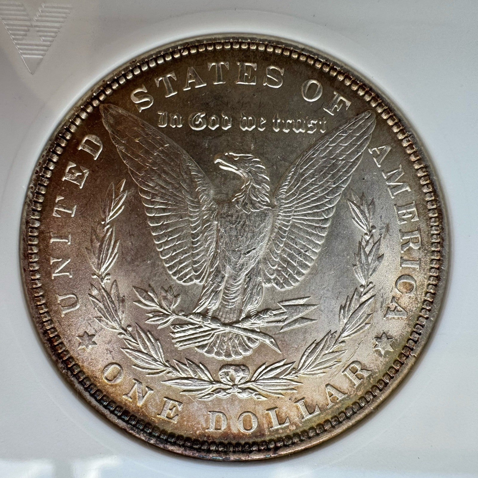 1897 Morgan Silver Dollar – ANACS MS62 – Vintage Soapbox Holder