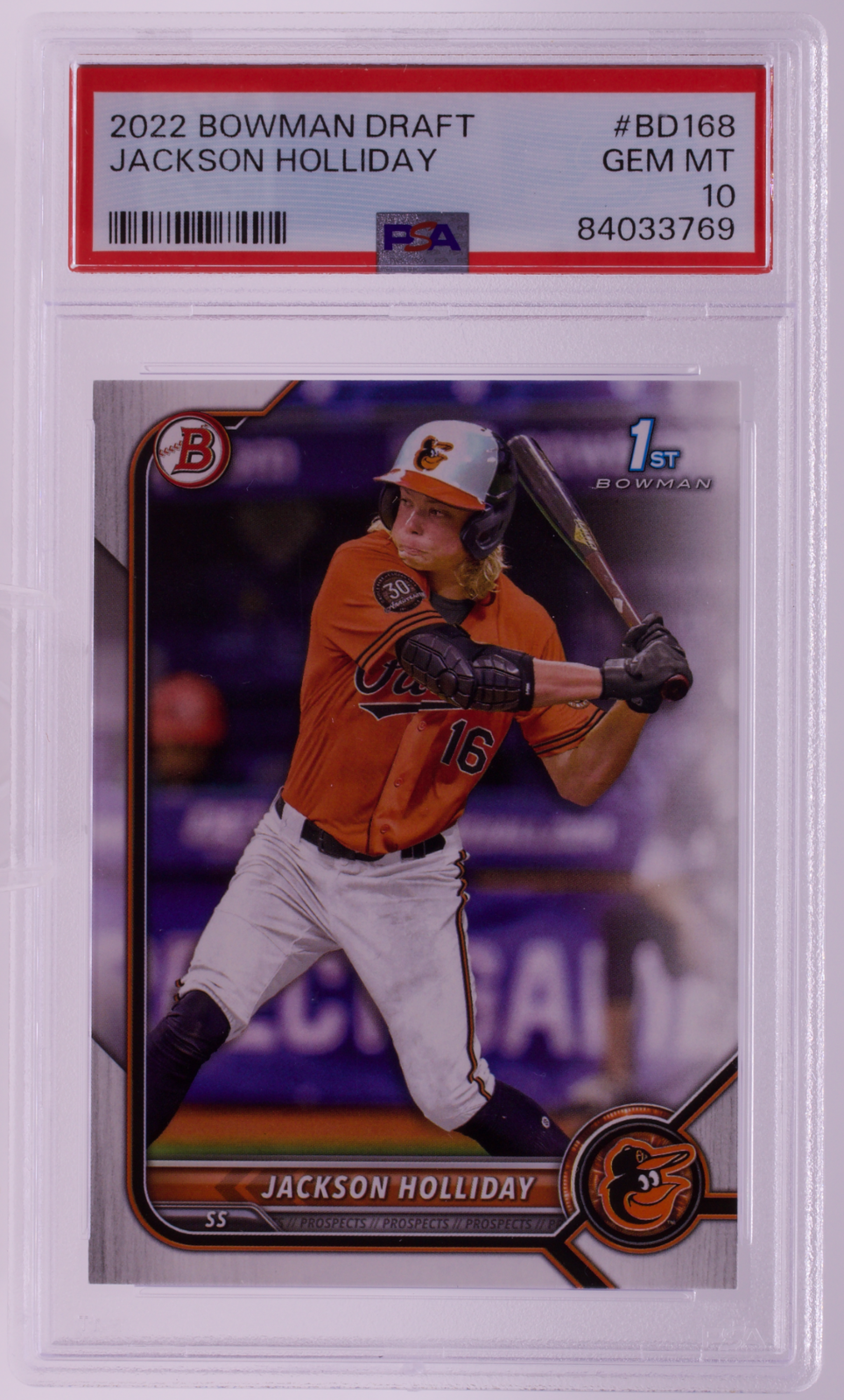 2022 Bowman Draft Jackson Holliday #BD-168 RC 1st Bowman PSA 10 GEM