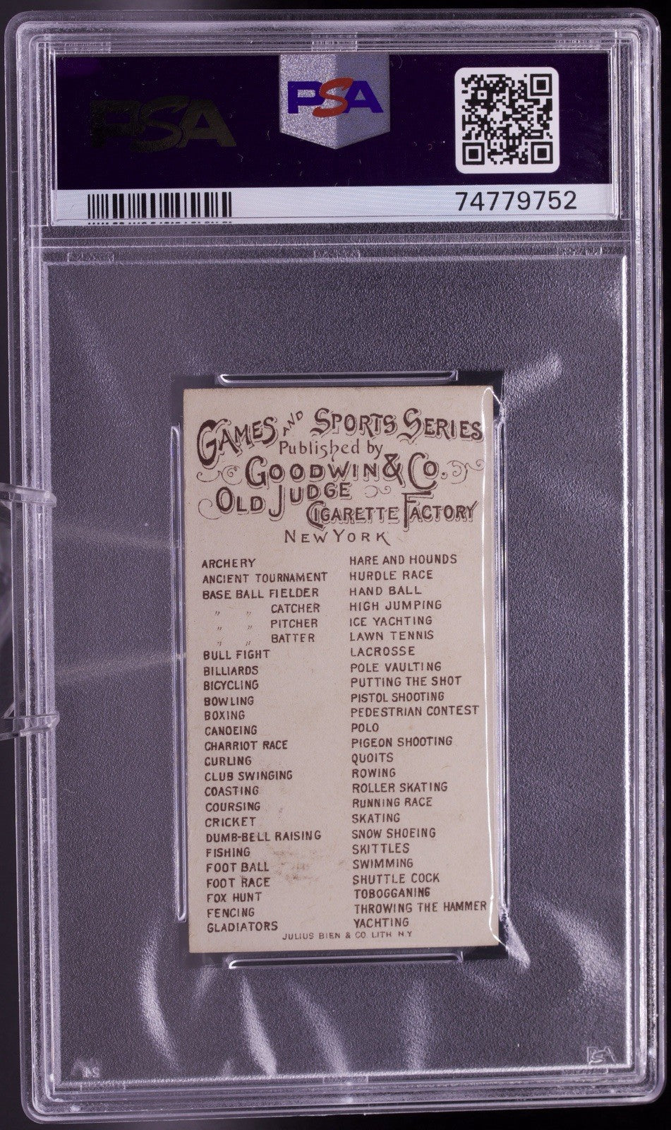 1889 N165 Goodwin & Co. Games & Sports Series ROWING PSA 6 EX-MT - High Grade