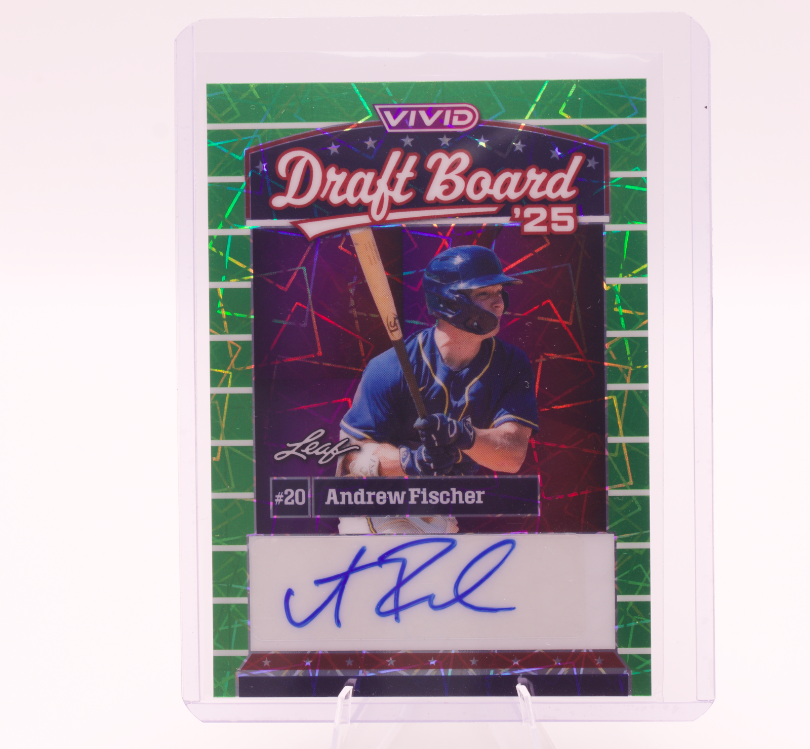 2026 Leaf Vivid Draft Board Andrew Fischer Auto /8 Brewers Tennessee 1st Rd