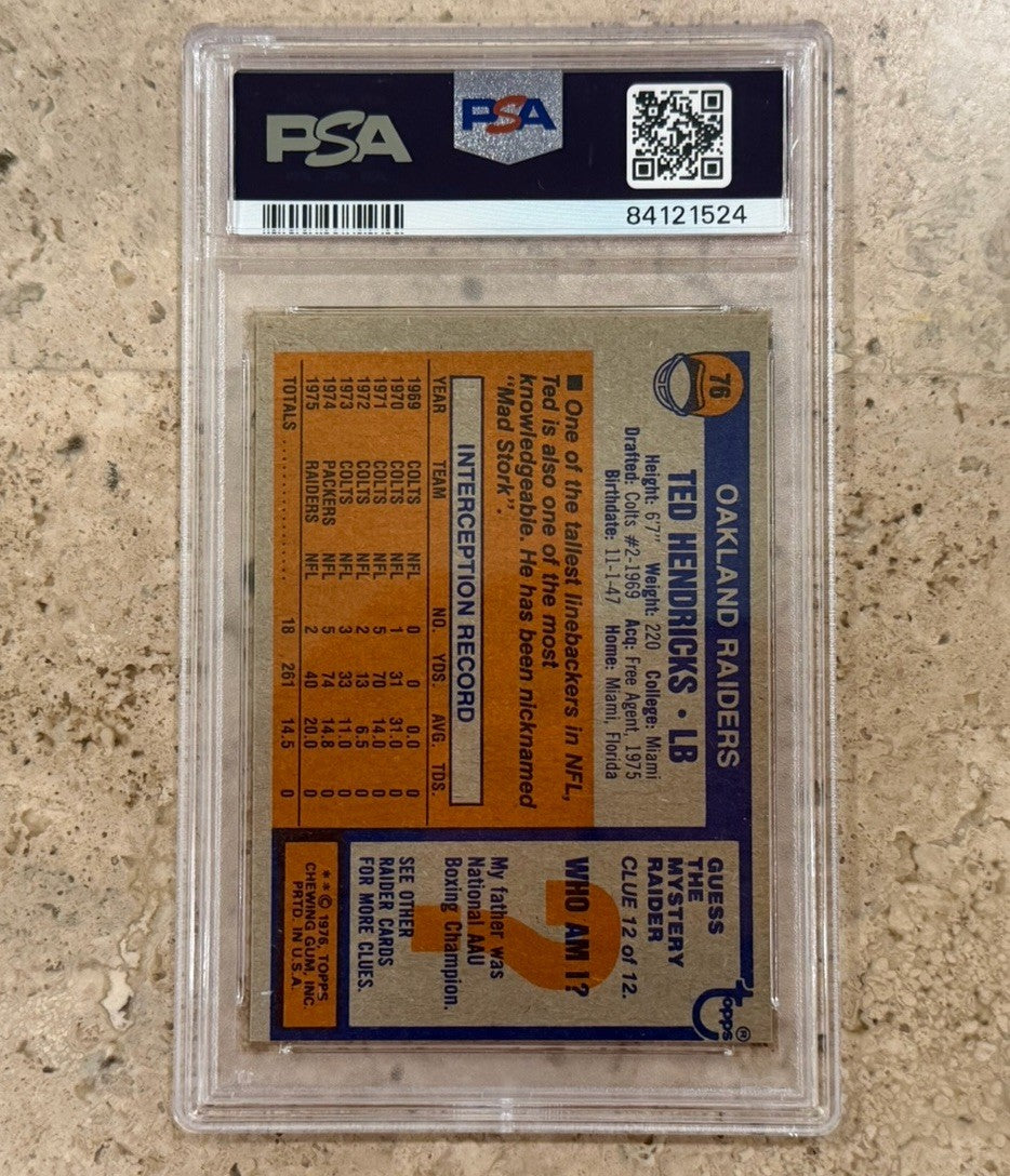 1976 Topps #76 Ted Hendricks PSA 8 NM-MT Oakland Raiders HOF Vintage Football