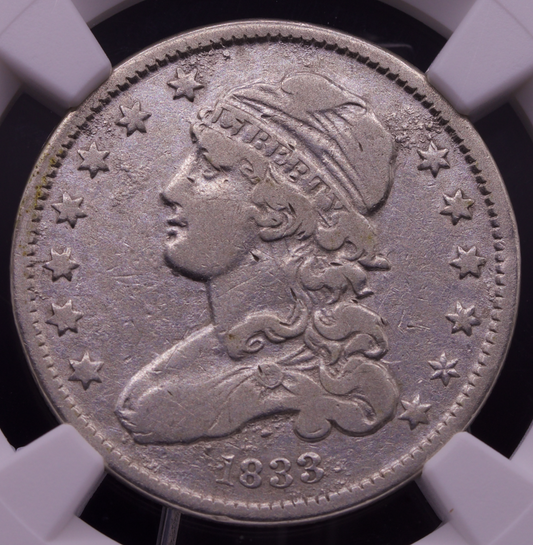1833 Capped Bust Quarter 25C NGC VF Details Obverse Damage Silver Coin