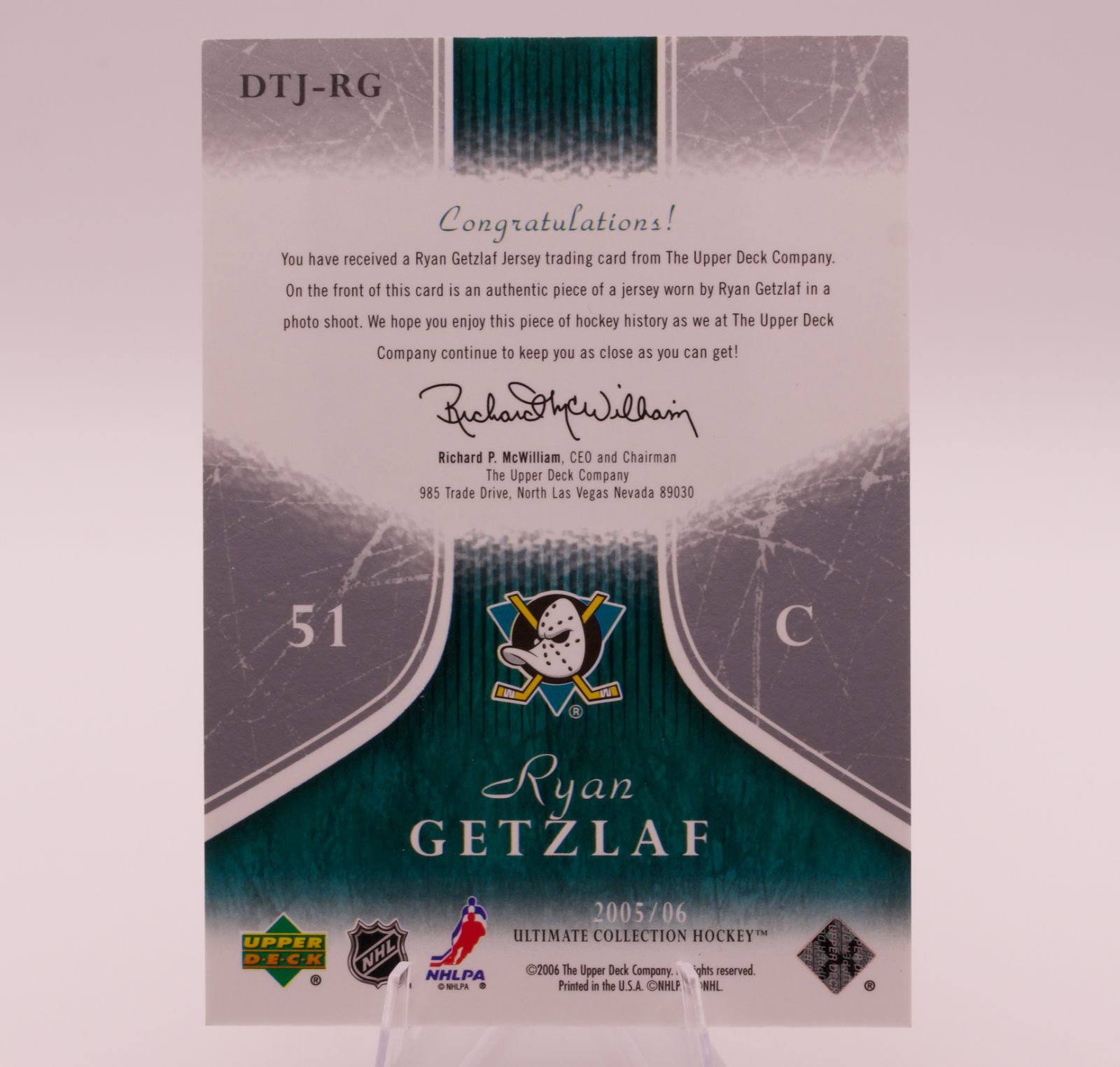 2005-06 Upper Deck Ultimate Collection Ryan Getzlaf Debut Threads Jersey /250