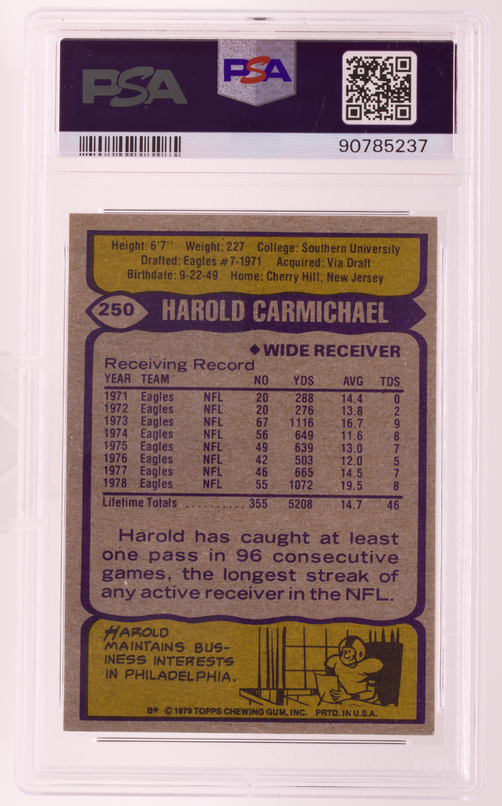 1979 Topps #250 Harold Carmichael PSA 8 NM-MT Philadelphia Eagles HOF All Pro