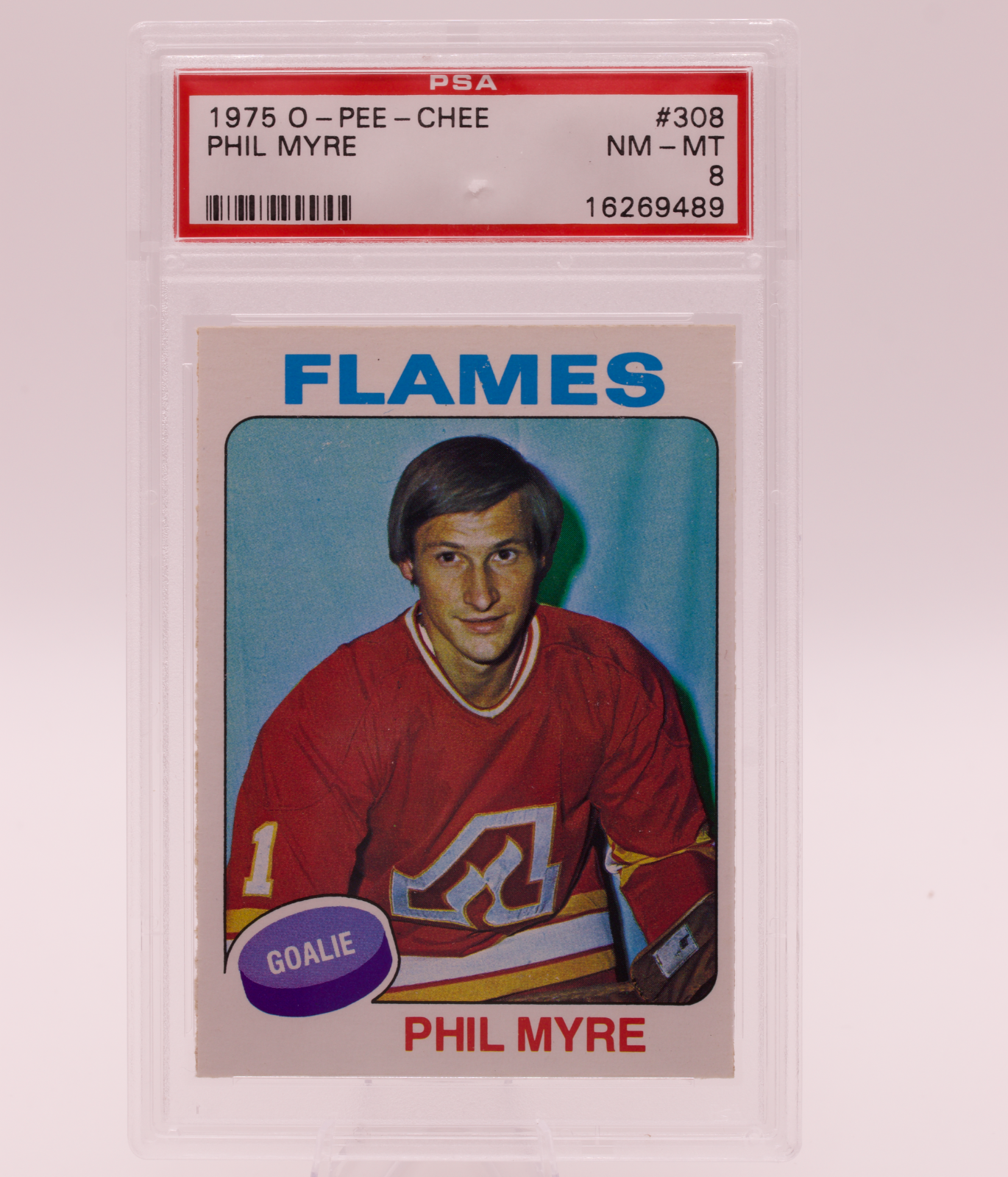 1975 O-Pee-Chee #308 Phil Myre PSA 8 NM-MT Atlanta Flames Goalie Vintage Hockey