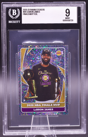 2020-21 Panini Stickers LeBron James #84 Finals MVP Foil Beckett 9 Mint Lakers