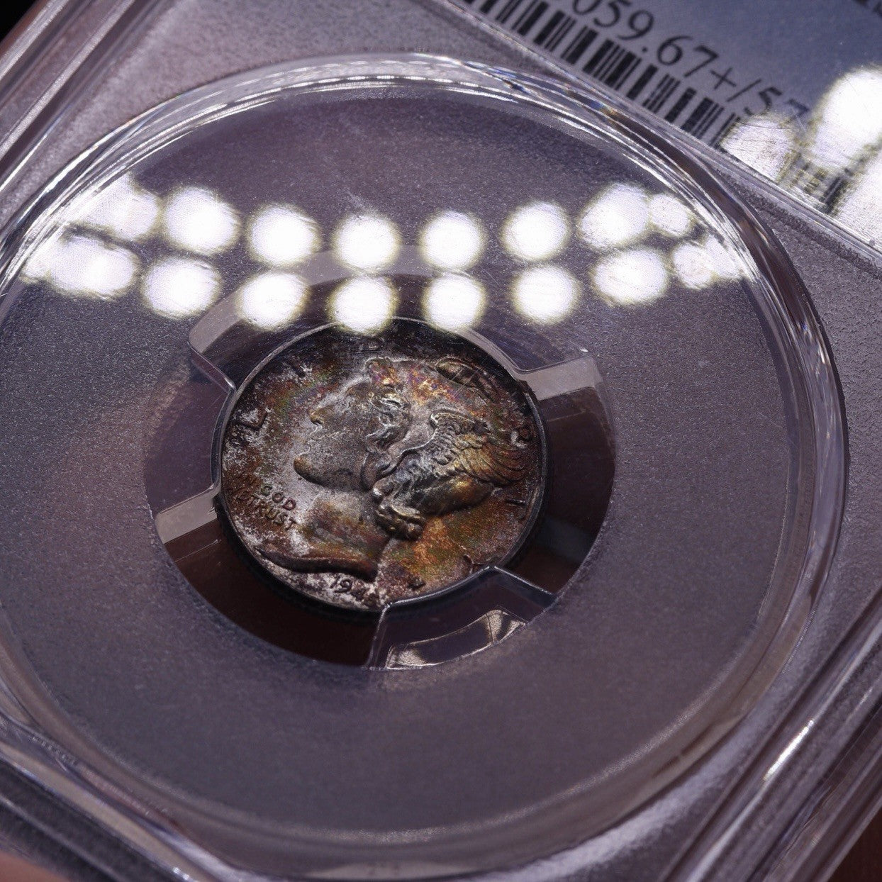 1945-D Mercury Dime 10C Silver PCGS MS67+ FB Full Bands Gem Rainbow Toned