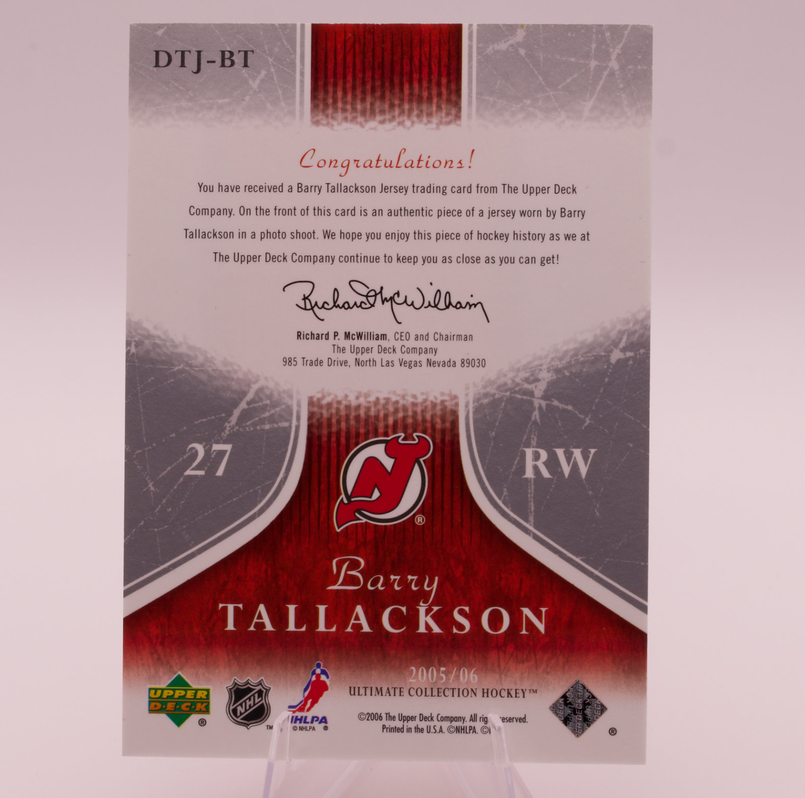 2005-06 Upper Deck Ultimate Collection Barry Tallackson Debut Threads Jersey