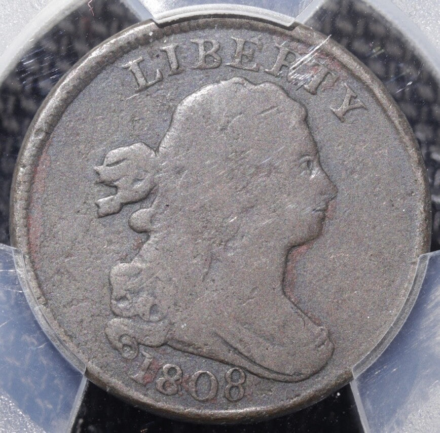 1808 Draped Bust Half Cent PCGS VG Details – Env. Damage – Rotated Dies C-3